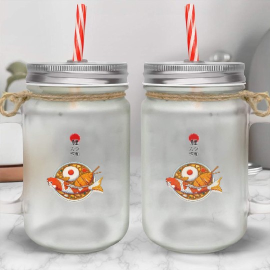 Harmony of Koi Fish and Katsu Delight Mason Jar Cups