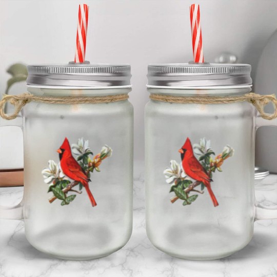 Northern Red Cardinal On A Branch Mason Jar Cups