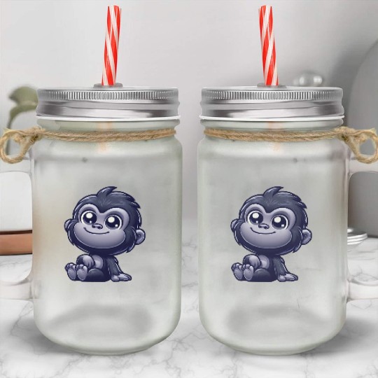 Cute monkey chimpanzee gorilla peaceful happy Mason Jar Cups