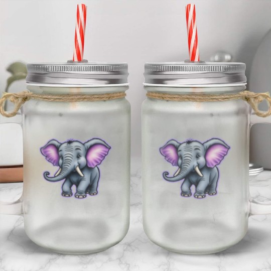 AI Airbrushed Purple & Gray Elephant Cartoon Mason Jar Cups