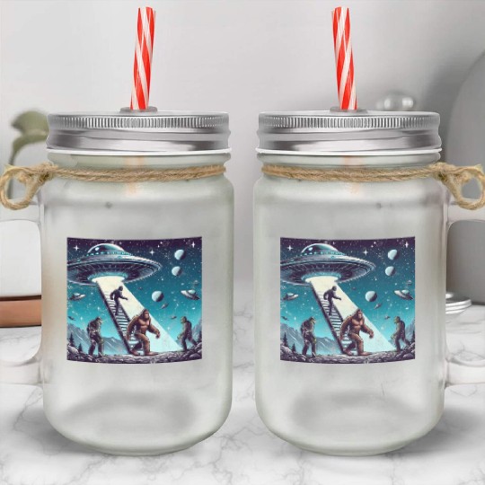 Bigfoot and the UFO Mason Jar Cups