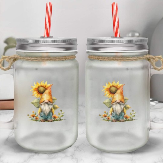 Sunflower Gnome Clipart Images, Garden clipart, Mason Jar Cups
