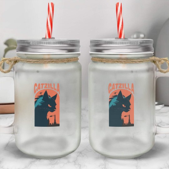 Catzilla king of Cat monster Mason Jar Cups