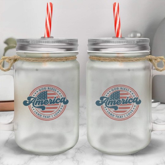 4th of July Retro US Flag God Bless America Funny Mason Jar Cups