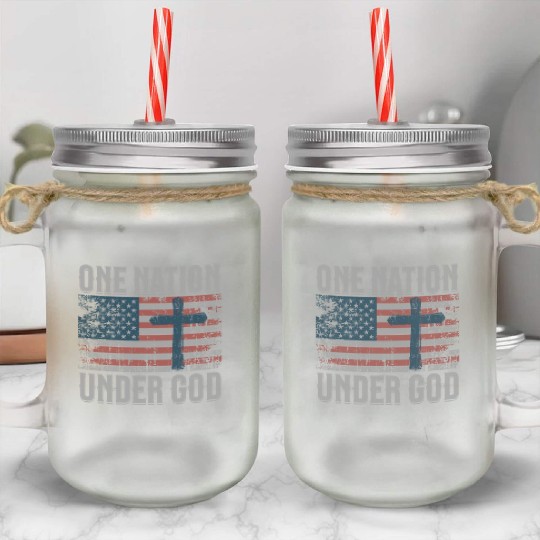 One Nation Under God Retro US Flag Christian Cross Mason Jar Cups