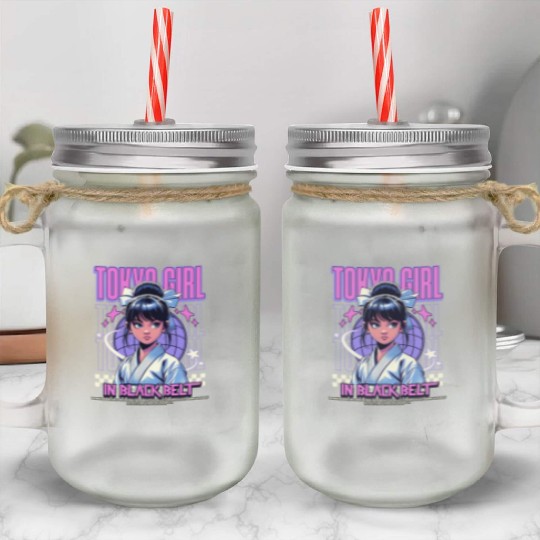 anime tokyo girl in black belt Mason Jar Cups