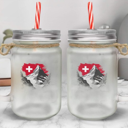 Vacation Skiing, Hiking, Mountain Switzerland Mason Jar Cups