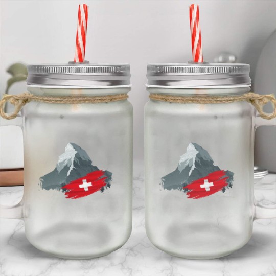 Vacation Skiing, Hiking, Mountain Switzerland Mason Jar Cups