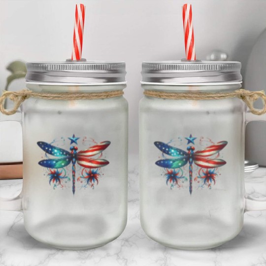 American Flag Dragonfly Patriotic 4th of July Mason Jar Cups