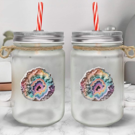 Fantasy Pastel Rainbow Geo Stone Crystal Mason Jar Cups