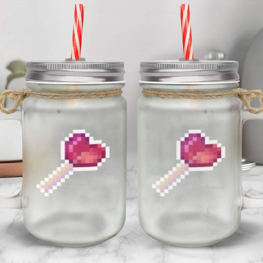 Pixel Art Sprite Cute Heart Lollipop Mason Jar Cups