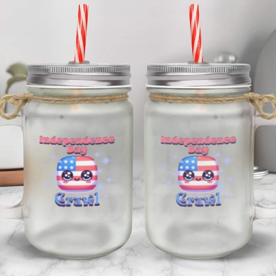 Independence Day Crawl kawaii icon Design Mason Jar Cups