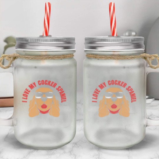 Dog Dad Pet Lover Cocker Spaniel Dog With Glasses Mason Jar Cups