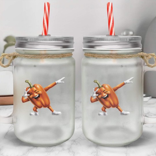 Orange Bell Pepper Dabbing Realistic Mason Jar Cups