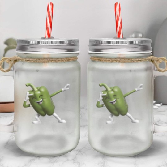 Green Bell Pepper Dabbing Realistic Mason Jar Cups