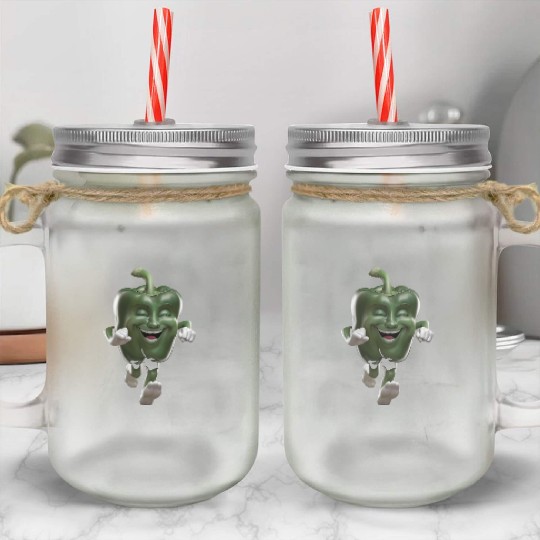 Green Bell Pepper Running Realistic Mason Jar Cups