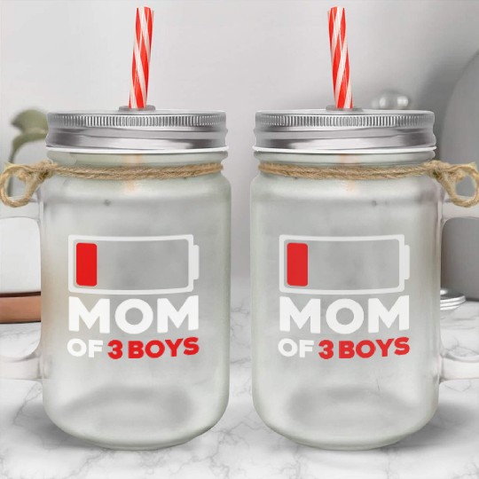 Tired Mom Of 3 Boys Low Battery Mason Jar Cups