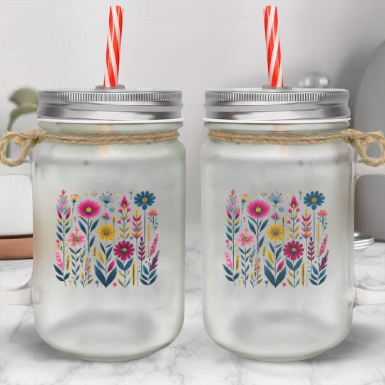 Wildflower Vintage Summer Premium Mason Jar Cups