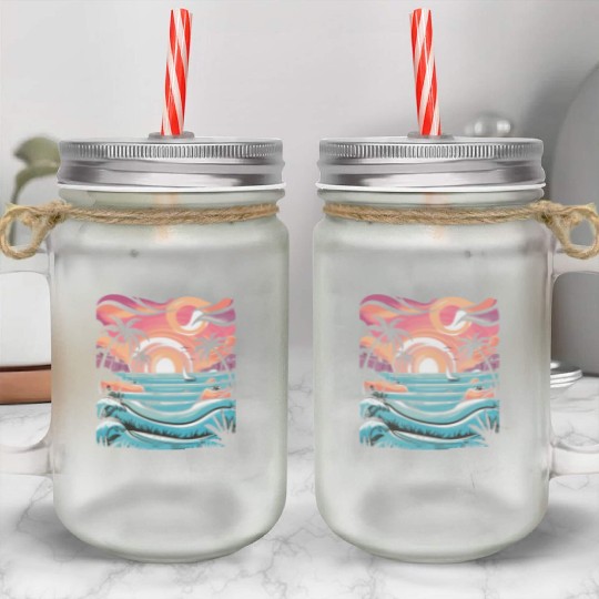 Azure Embrace Mediterranean Dreamscapes Mason Jar Cups