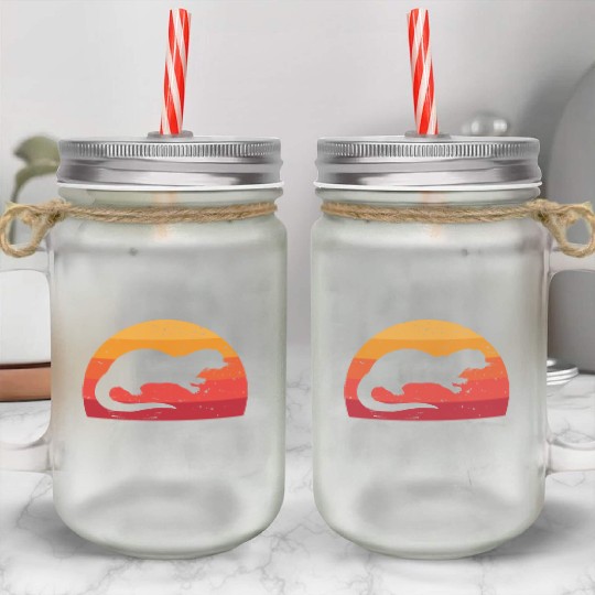 Sea Otter Sunset Retro Cute Lutra Animal Lover Fun Mason Jar Cups