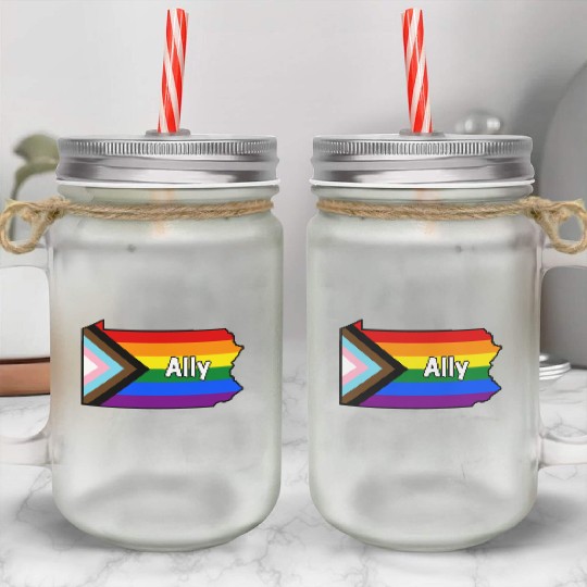 Pennsylvania Pride Ally Progress Flag Mason Jar Cups