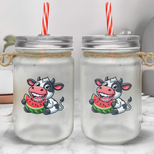 Funny cow bull steer watermelon summer fruit Mason Jar Cups
