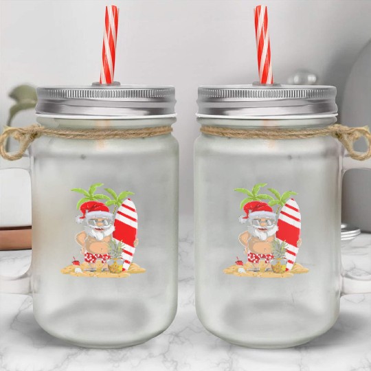 Santa Funny Christmas In July Mason Jar Cups