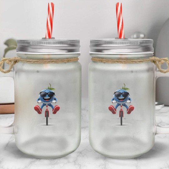 Blueberry Cycling On Bike Realistic Mason Jar Cups