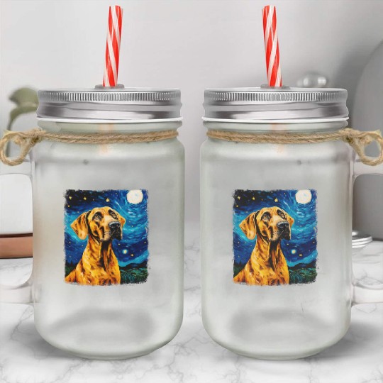 Great Dane Dog Starry Night Painting Mason Jar Cups