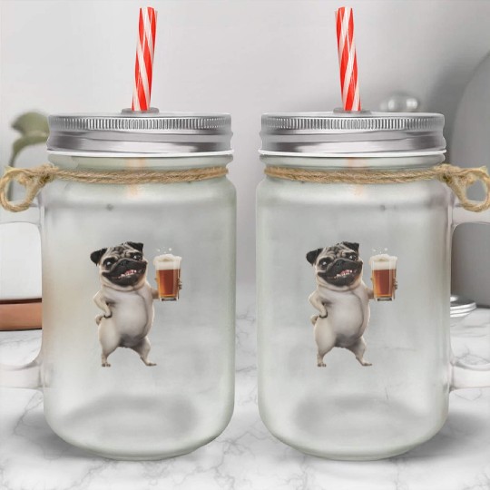 Pug Drinking Beer Realistic Mason Jar Cups