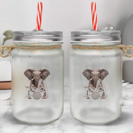 Elephant Playing Drums Realistic Mason Jar Cups
