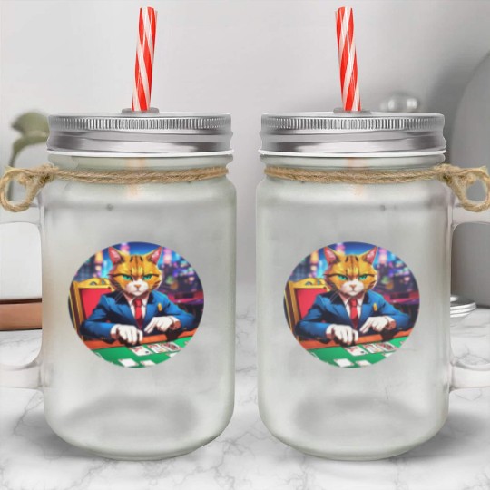The Gambler Cat's Blackjack Night Mason Jar Cups