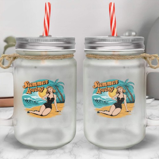 Retro Summer Loving Beach Vibes for a Beach Lover Mason Jar Cups
