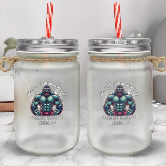 angry gorilla bodybuilding Mason Jar Cups
