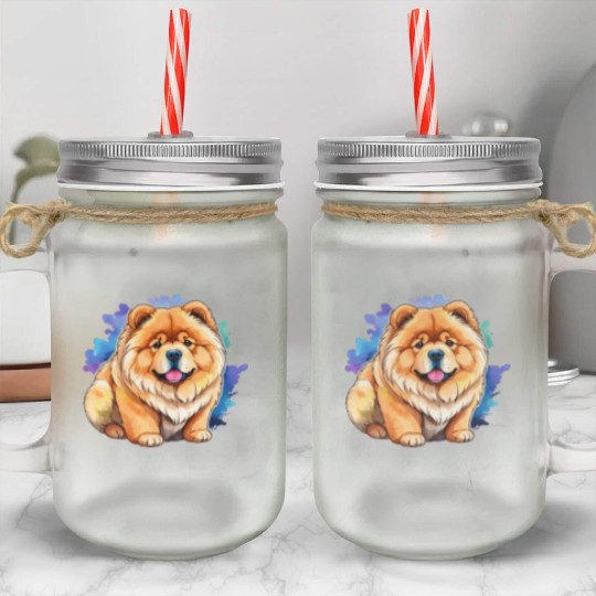 Chow Chow Watercolor Mason Jar Cups