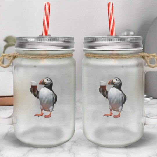 Atlantic Puffin Drinking Beer Realistic Mason Jar Cups