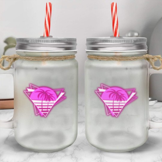 Neon Paradise: Vibrant Palm Design Mason Jar Cups