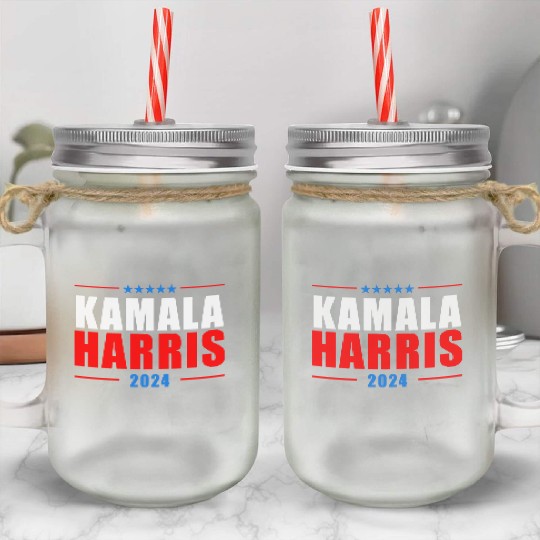 Kamala Harris Madam President 2024 Mason Jar Cups