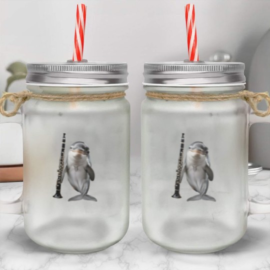 Dolphin Playing Clarinet Realistic Mason Jar Cups