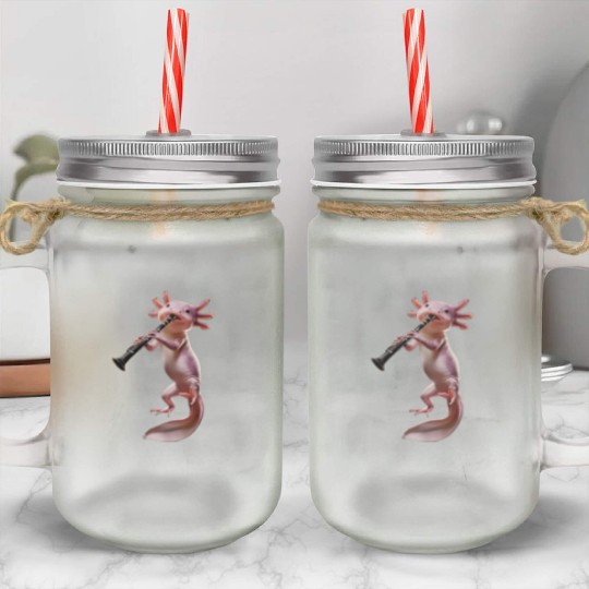 Axolotl Playing Clarinet Realistic Mason Jar Cups