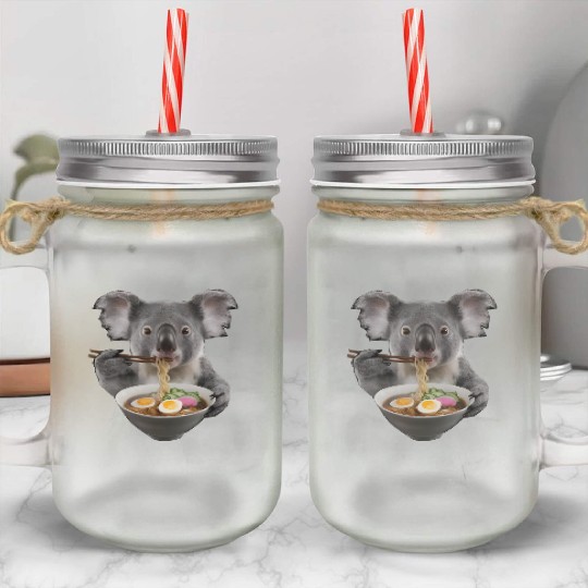 Koala Eating Ramen Realistic Mason Jar Cups