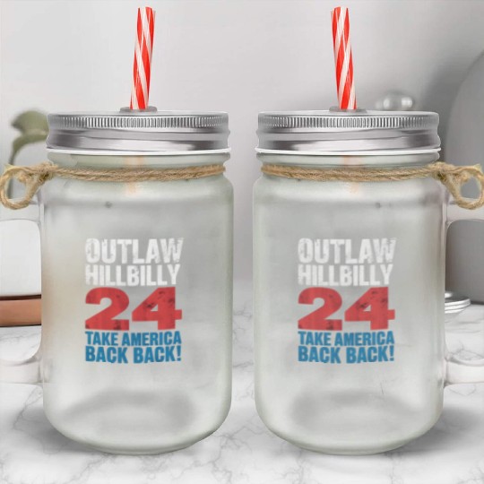 Trump Vance 2024 Outlaw Hillbilly US Flag Vintage Mason Jar Cups