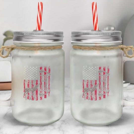 American Flag Deer Elk Hunting USA Patriotic Mason Jar Cups