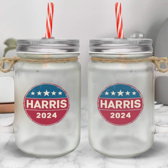 Retro Kamala Harris 2024 Mason Jar Cups