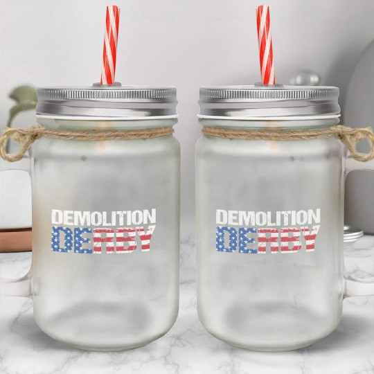 4th Of July US Flag Motorsport Demolition Derby Mason Jar Cups
