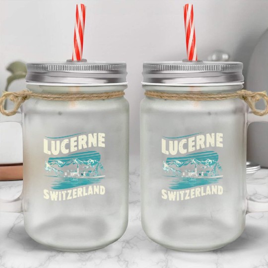 Lucerne Switzerland Souvenir Scenic Mountains Mason Jar Cups