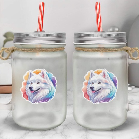 Samoyed Dog Watercolor Mason Jar Cups