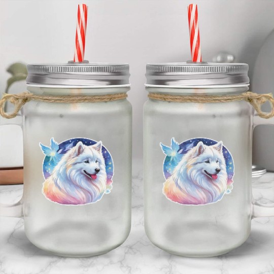 Samoyed Dog Watercolor Mason Jar Cups