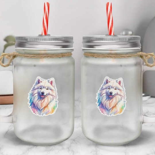 Samoyed Dog Watercolor Mason Jar Cups