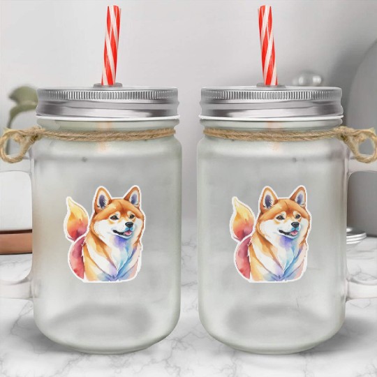 Shiba Inu Watercolor Mason Jar Cups